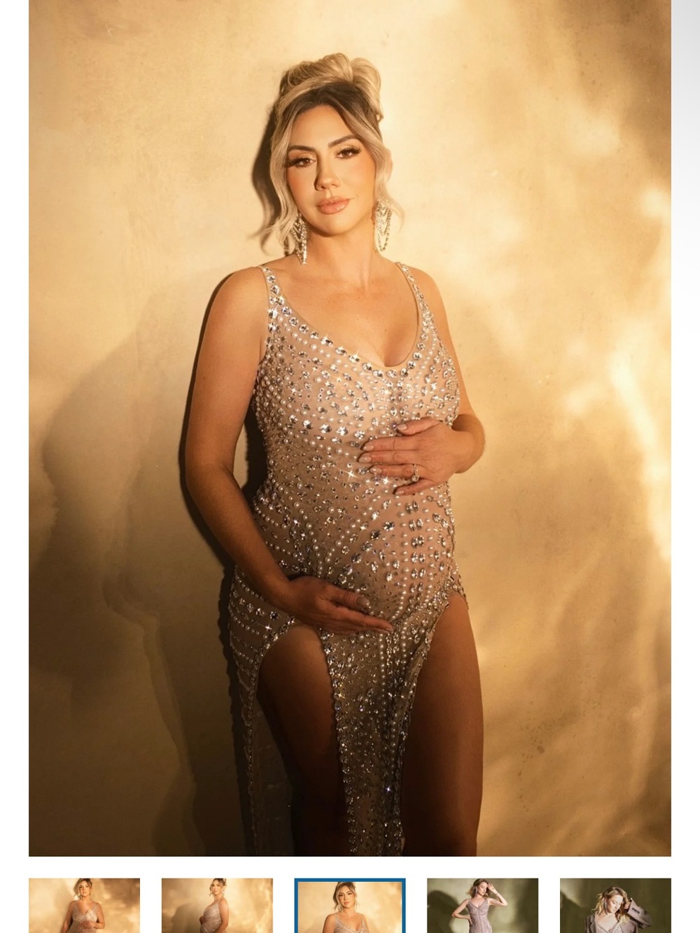 Embellished Nude Sheer Gown with Crystal Accents